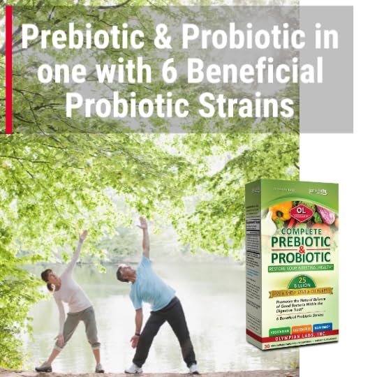 Olympian Labs Complete Prebiotic and Probiotic Supplement - 25 Billion Live Shelf Stable Cultures - 30 Vegetarian Capsules, Helps Restore The Natural Balance Within The Digestive Tract.