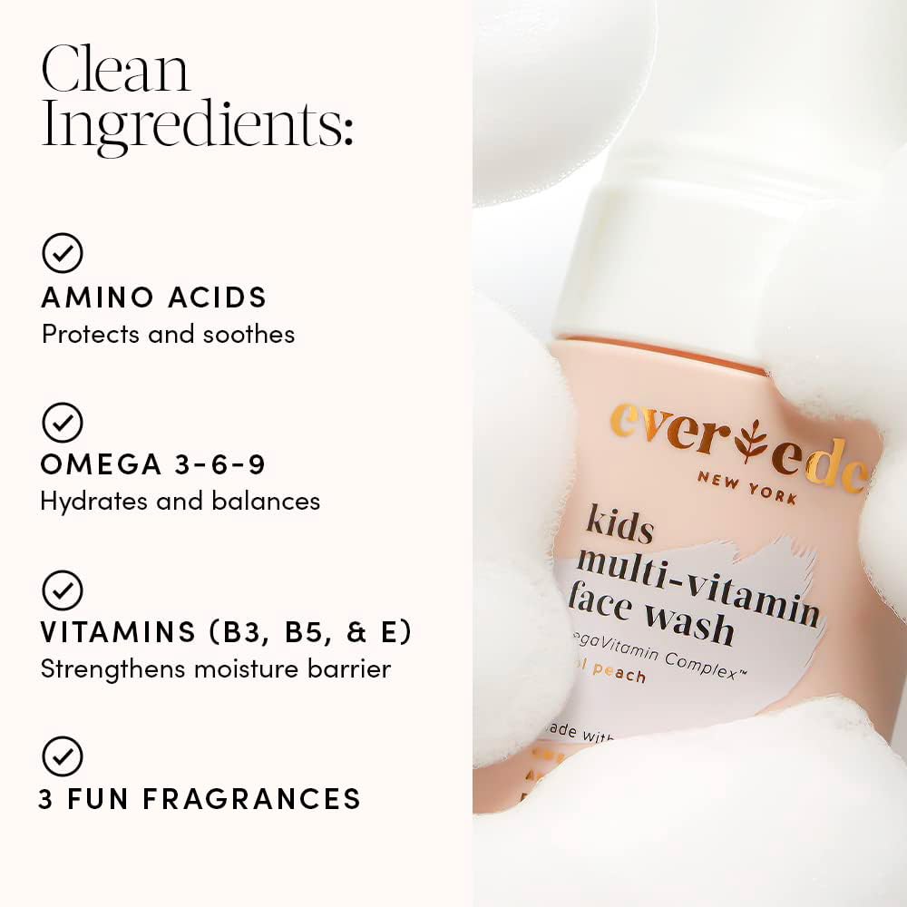Evereden Kids Face Wash: Cool Peach, 3.4 fl oz. | Gentle Skin Care | Non-toxic and Clean Ingredients | Multi-Vitamin Skin Care for Kids