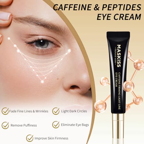 Maskiss Under Eye Cream for Wrinkles, Skin Renewing Eye Cream With Peptides + Caffeine for Dark Circles and Puffiness, Anti Aging, Reduce Fine Lines and Under EyeBags, Fragrance Free