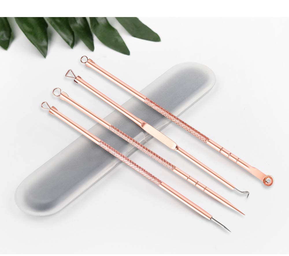 2 Sets(8pcs) Stainless Steel Rose Gold Blackhead Needle Kit Acne Extractor Remover Tool Set Best for Gilrs Women and Men Facial Care Skin Protect