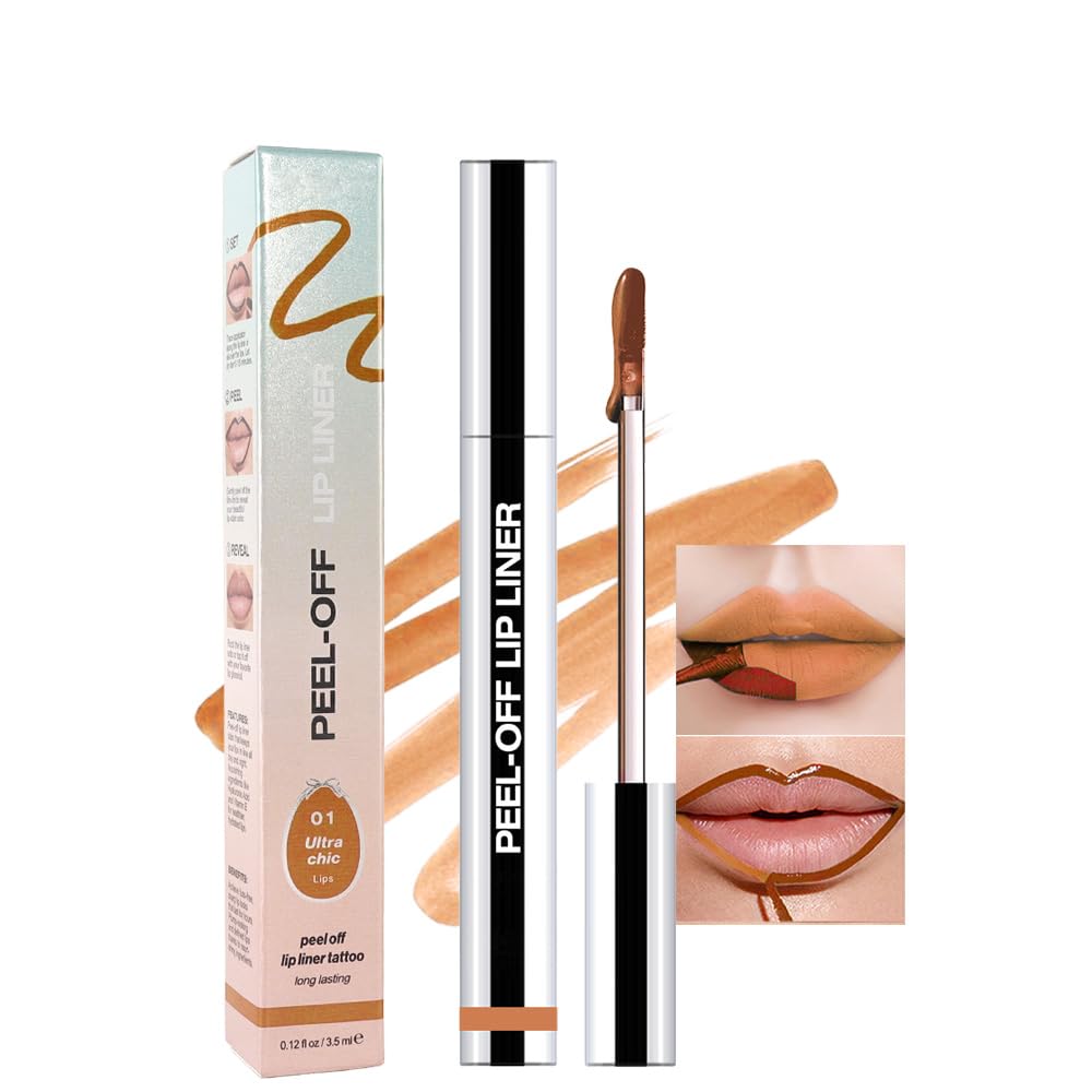 JUAAZIN Matte Liquid Lip Gloss Stain - Peel Off Lip Liner Tattoo, Orange Brown Peel Off Lip Stain, Long Lasting & Waterproof, Transfer-Proof Lip Gloss for All Skin Types 0.12 fl oz 01#