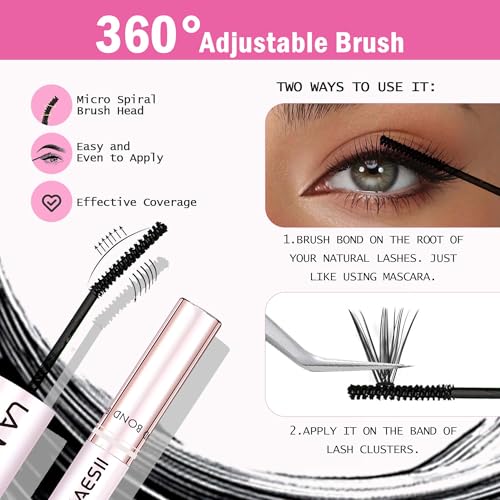 LA MAESII Lash Cluster Bond and Seal Waterproof Glue for Eyelash Clusters 10ml 2-in-1 Home Use Strong Hold 72H