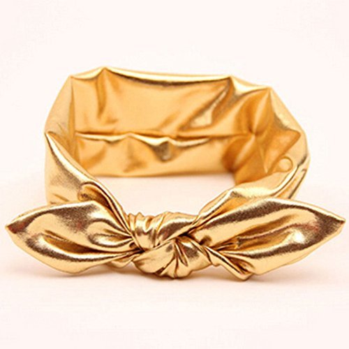AKOAK Children Metallic Messy Big Bow baby Girls Elasticity Headband Baby kids Cloth Turban Knot Hairband Wrap(1pc,Gold)