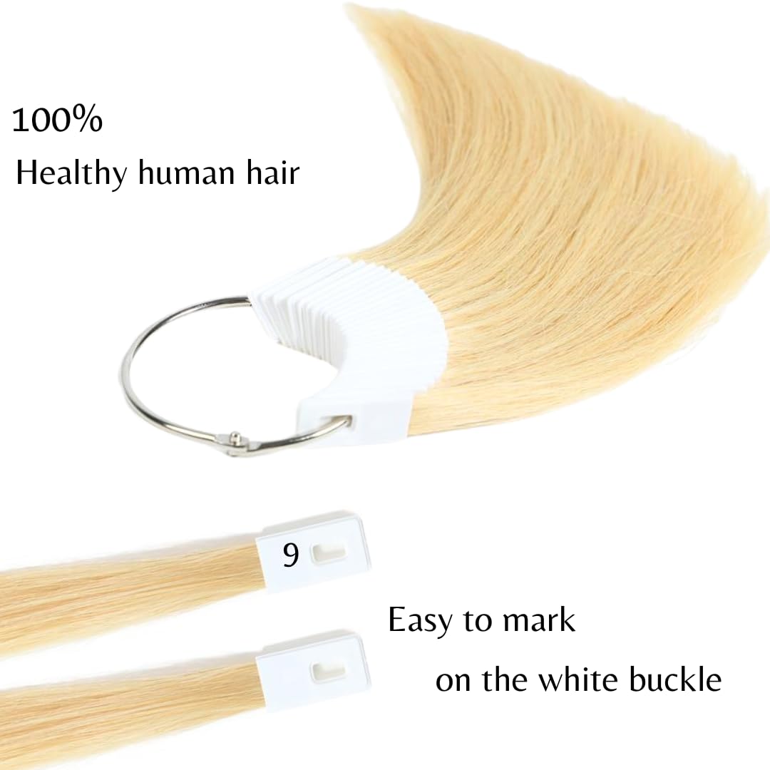 8'', 613: Rinboool 100% Remy Human Hair Color Rings Swatches Testing Color Samples 8 Inch Hair Color Chart 30Pcs/Package (8'', Light Blonde)