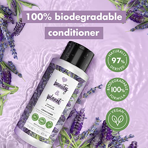 Love Beauty and Planet Smooth & Serene 100% Biodegradable Conditioner Moisture Conditioner For Frizz Control Argan Oil & Lavender Vegan Conditioner 0% Silicones, Parabens, And Dyes 13.5 oz