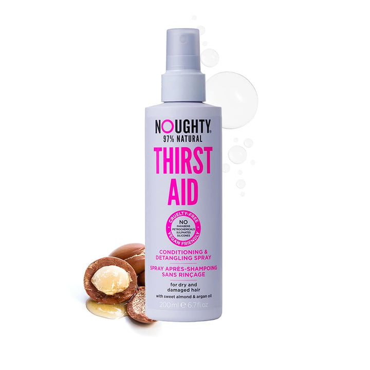 Noughty Thirst Aid Conditioning and Detangling Spray for Dry, Frizzy and Damaged Hair, Vegan-Friendly 97% Natural Sulphate Free Hair Detangler with Argan Oil, 200 ml / 6.7 fl oz