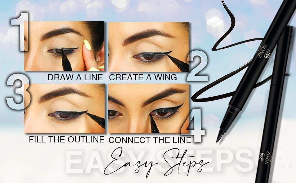 NONIZ Black Liquid Eyeliner - Water Proof Ultra Matte Long Lasting Slim Jet - Black Eye Liner - 100% Intense Black - Smooth Easy Application Pen Liner