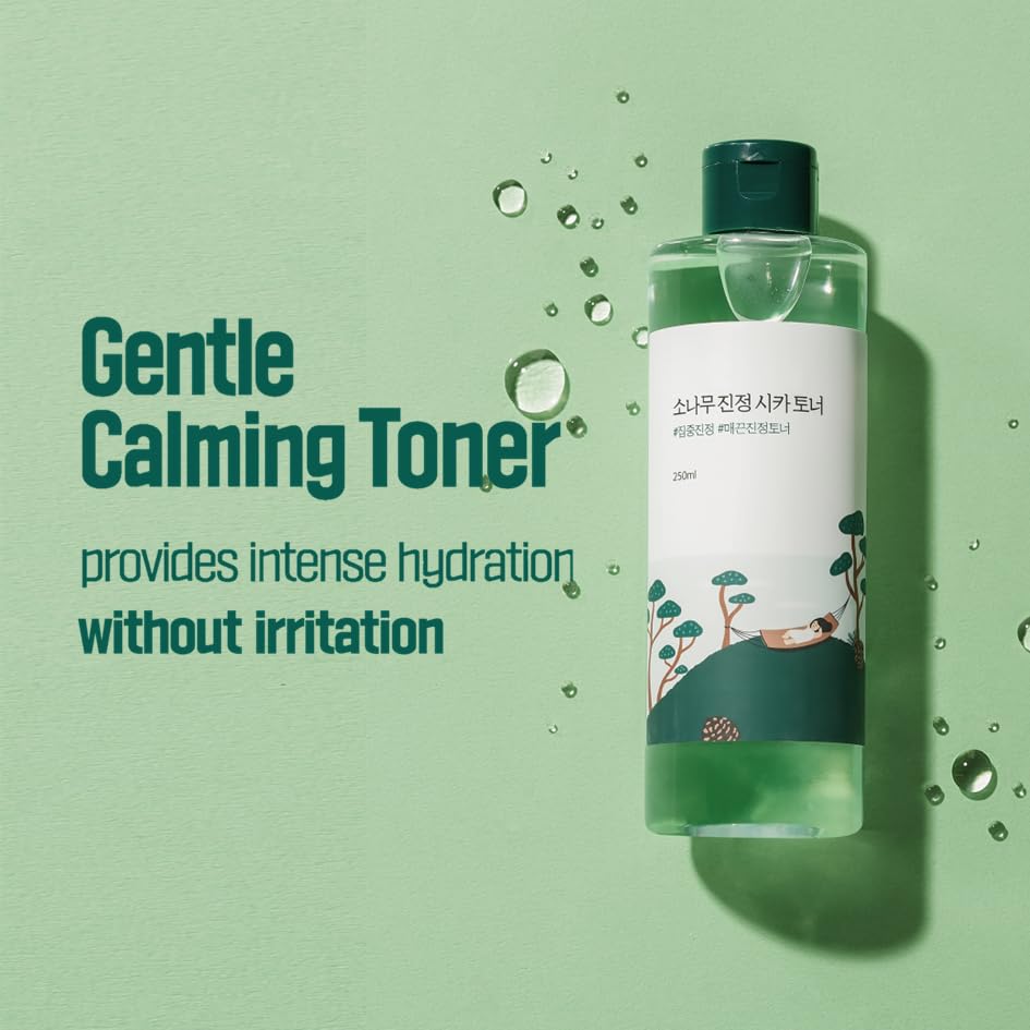 ROUND LAB Pine Calming Cica Toner 8.45 Fl Oz, Low-Acidic Hydrating Toner for Face with Pine Cica, BHA + LHA, and Hyaluronic Acid for Soothing, Exfoliating, and Restoring Skin Balance, Korean Skincare
