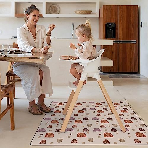 Blissful Diary Baby Splat Mat for Under High Chair, 50.4 x 50.4 Inch Wipeable Splash Mat, Waterproof and Washable, Anti-Slip Floor Protector, Boho Rainbow