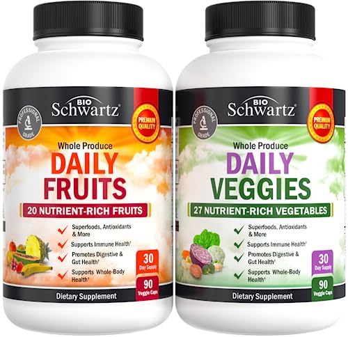 Fruit and Veggies Supplement for Adults - Daily Super Fruits and Vegetables Capsules for Enhanced Energy Gut Health Immune Support & Overall Wellness with 47 Whole Food Fruits and Veggies (1 Month)