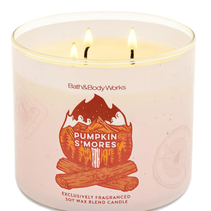 Bath & Body Works Pumpkin S'Mores 3-Wick Candle, 14.5 oz Scented Jar Candle, Fall-Inspired Marshmallow Chocolate Pumpkin Fragrance, Soy and Paraffin Wax Blend with Decorative Lid