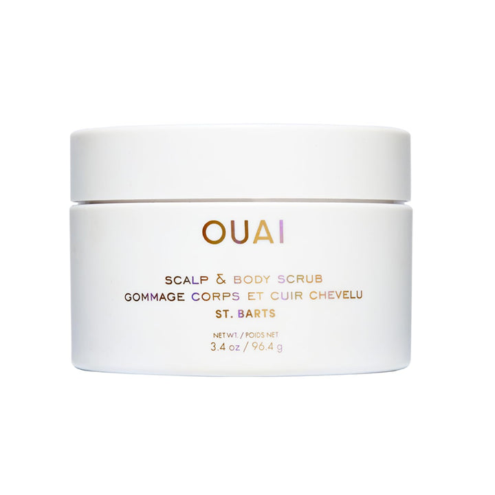 OUAI Scalp & Body Scrub, St. Barts Travel Size - Exfoliating Body Scrub with Sugar & Coconut Oil Blend for Smooth, Moisturized Skin - Gentle Scalp Scrub for Removing Product Build Up (3.4 oz)
