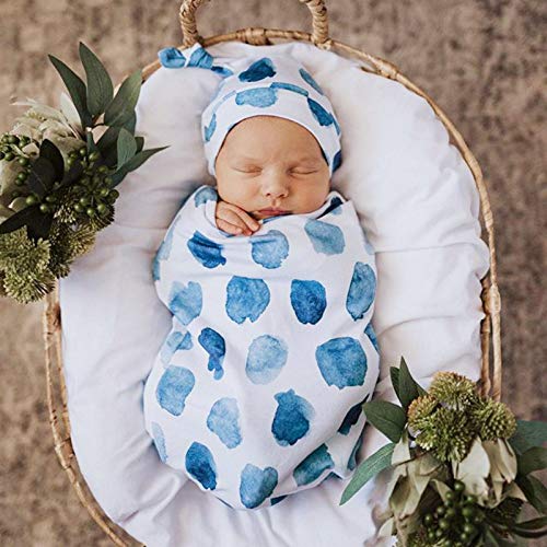 KAIXIN Swaddle Sack; Baby Cocoon Swaddle Wrap; Newborn Sage Swaddle with Matching Top Knot Hat ; Sleep Sack - Newborn Photography Prop (Blue)