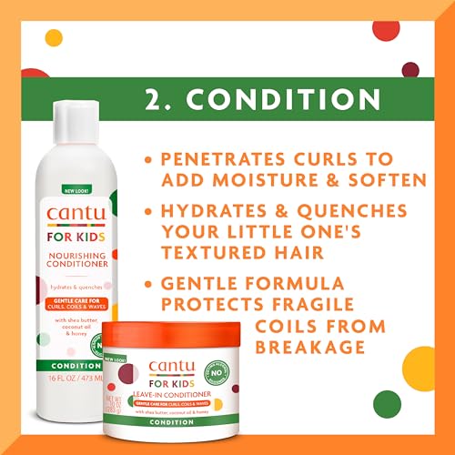 Cantu Care for Kids Haircare Regimen Set with Large Size Shampoo + Conditioner + Detangler + Leave-In Conditioner (Pack of 4)