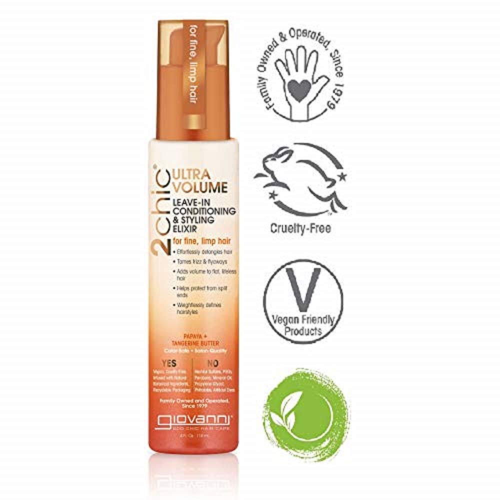 2chic Ultra Volume Tangerine and Papaya Butter Leave-In Conditioning Elixir, 4 oz by Giovanni Cosmetics
