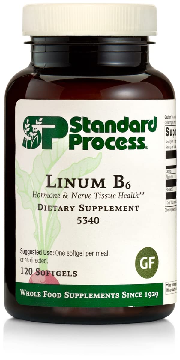 Standard Process Inc. Linum B6 - Whole Food Hormone Support, Brain Health and Brain Support, Heart Health and Healthy Skin with Alpha-linoleic Acid, Flaxseed Oil, and Vitamin B6-120 Softgels