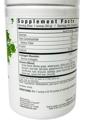 Essential Greens, Collagen with Organic Beauty Greens with Type I & Type III Peptides. Natural Flavors. Dietary Supplement. Wheat Grass, Barley, Spiraling, Kale, Alfalfa & More. 10.6 oz