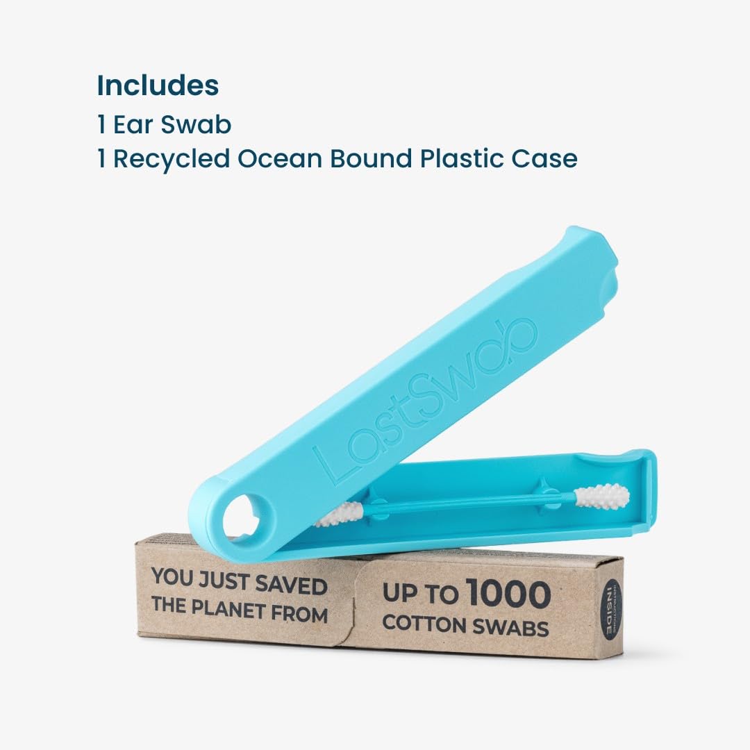 LastSwab® Reusable Cotton Swabs for Ear Cleaning - The Sustainable and Sanitary Alternative to Single-Use Q Tips - Zero Waste and Easy to Clean - Comes with a Convenient Travel Case Holder - Turquoise