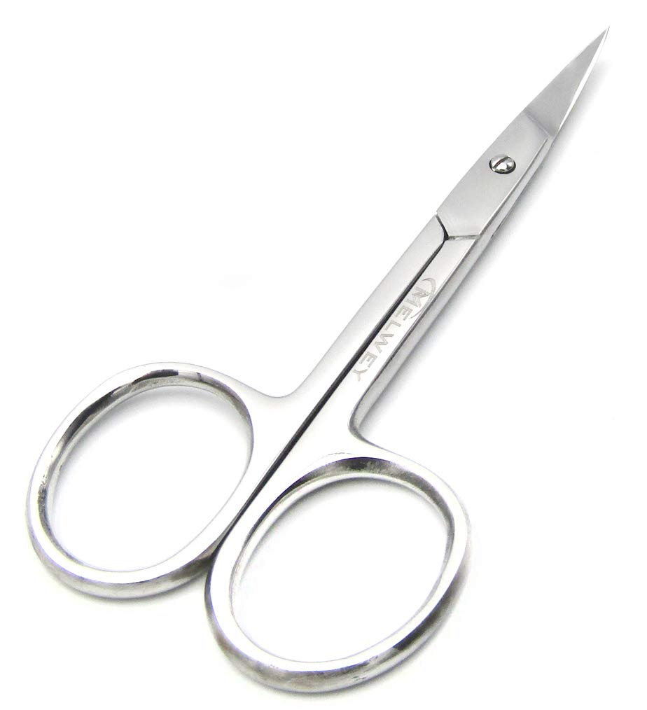 Melwey Eyebrow Scissors & Small Cuticle Scissors, Curved Blade Manicure TSA Scissors. Stainless-Steel Scissors for Eyelashes, Facial Hair, Pubic, Men Moustache & Beard.