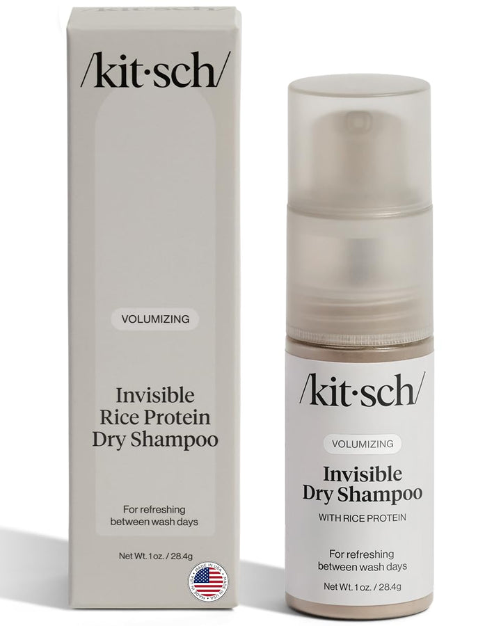 Kitsch Volumizing Rice Protein Dry Shampoo Powder - Dry Shampoo for Women & Men, No White Cast, Absorbs Oil, Non-Greasy, For Light-to-medium Hair Colors, Travel Size in Pump Form - Invisible 1oz
