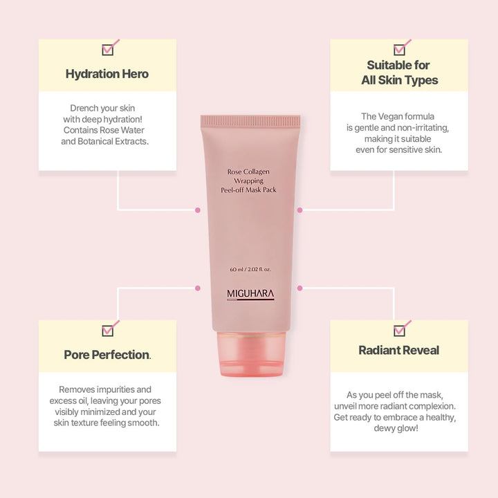 MIGUHARA Rose Collagen Wrapping Peel-off Mask Pack | Korean Skincare Mask Pack (60ml/2.02 fl.oz.)