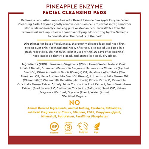 Desert Essence, Pineapple Enzyme Cleansing Pads, 50 Pads - Vegan, Gluten Free - Facial Cleansing, Exfoliating Enzymes for Radiant Clear Complexion