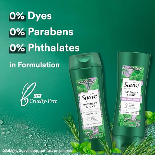 Suave Shampoo and Conditioner Set, Rosemary & Mint - Invigorating Rosemary Mint Clarifying Shampoo & Conditioner, Hair Strengthening, Scented, 12.6 Oz Ea (2 Piece Set)