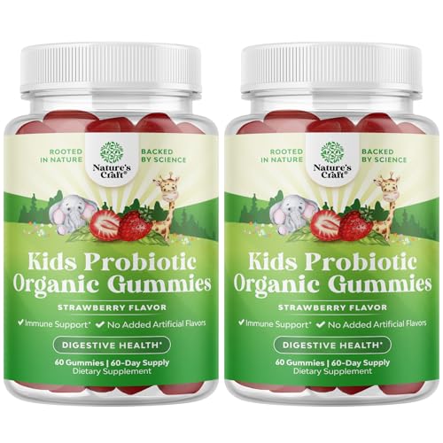 Natures Craft USDA Organic Probiotic Gummies for Kids - Vegan Non-GMO Kids Probiotic Gummy Vitamin for Immunity and Digestive Health - Gentle 2.5B CFU Organic Probiotics Strawberry Flavor (4 Month)