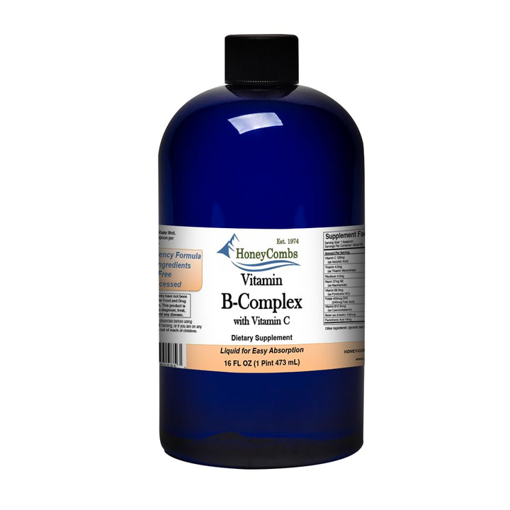 HoneyCombs Vitamin B Complex Drops – Liquid Supplement with Vitamin B1, B2, B3, B5, B6, B7, B9, B12 & Vitamin C – Liquid Super B Complex Vitamins – Alcohol-Free Liquid Vitamin Supplement, 16 Fl Oz.