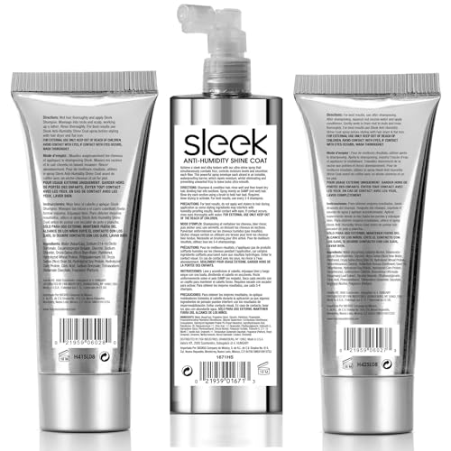 Hair Chemist Sleek Anti-Humidity Shampoo 8oz, Conditioner 8oz & Shine Coat 8oz 3-PC SET - Frizzy Hair Shampoo and Anti-Frizz Treatment Collection for Silky Hair & Super Straight Hair