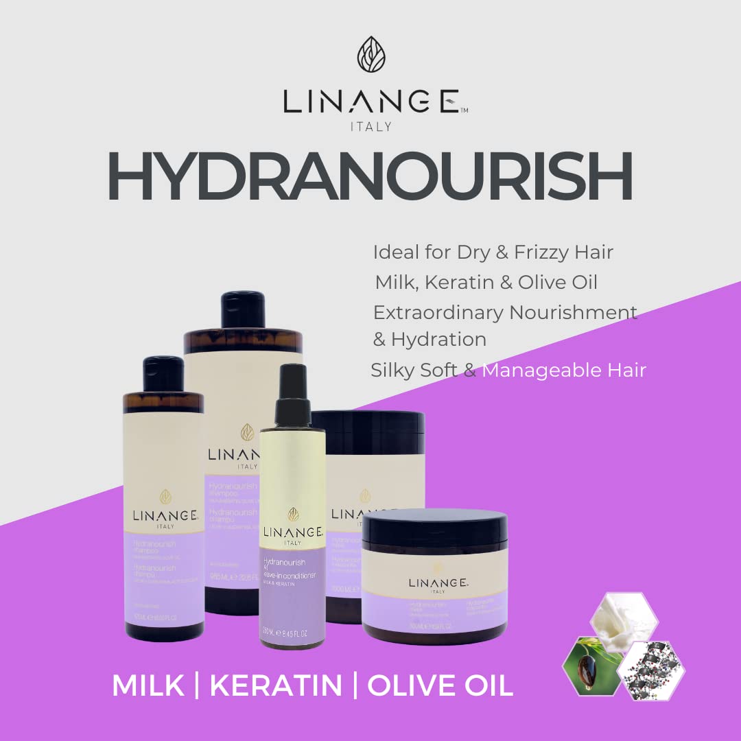 LINANGE Hydranourish Shampoo with Milk, Keratin, and Olive Oil - Hydrating and Nourishing Shampoo for Dry and Frizzy Hair, 965ml / 32.6 oz.