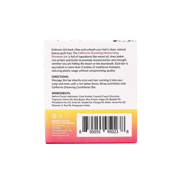 FoxyBae Solid Shampoo Bar for Hair - with Rice Protein, Biotin, Monoi Oil, & Shea Butter - Nourishes, Strengthens, Smoothes - for Women & Men - California Dreamin' - 2.5 Oz