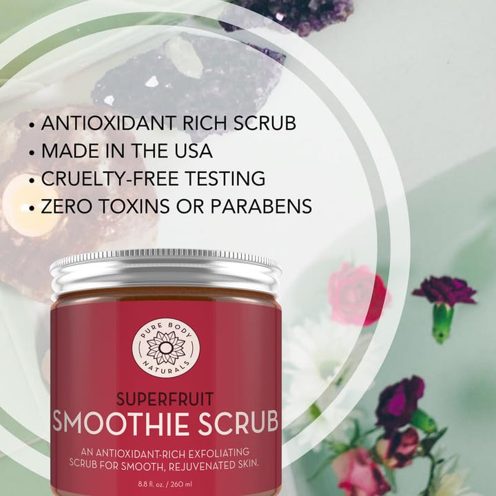Pure Body Naturals Superfruit Smoothie Scrub, 8.8 fl oz | Antioxidant-Rich Exfoliating Scrub for Smooth, Rejuvenated Skin