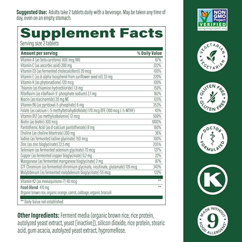 MegaFood Men's Advanced Multivitamin for Men - Doctor -Formulated - Choline, Vitamin B12, Vitamin D, Vitamin C & Zinc - Brain Health & Immune Support - Non-GMO - Vegetarian - 120 Tabs (60 Servings)