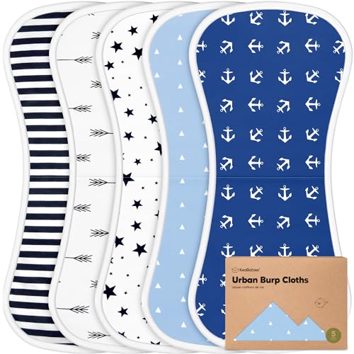 Organic Burp Cloths Baby Boy & Girl - 5-Pack Super Absorbent Cotton Burping Cloths for Babies, Soft & Plush Newborn Spit Up Rags, Infant Towels for Milk Spit Up, Unisex, Large 21 x 10 (Adventurer)