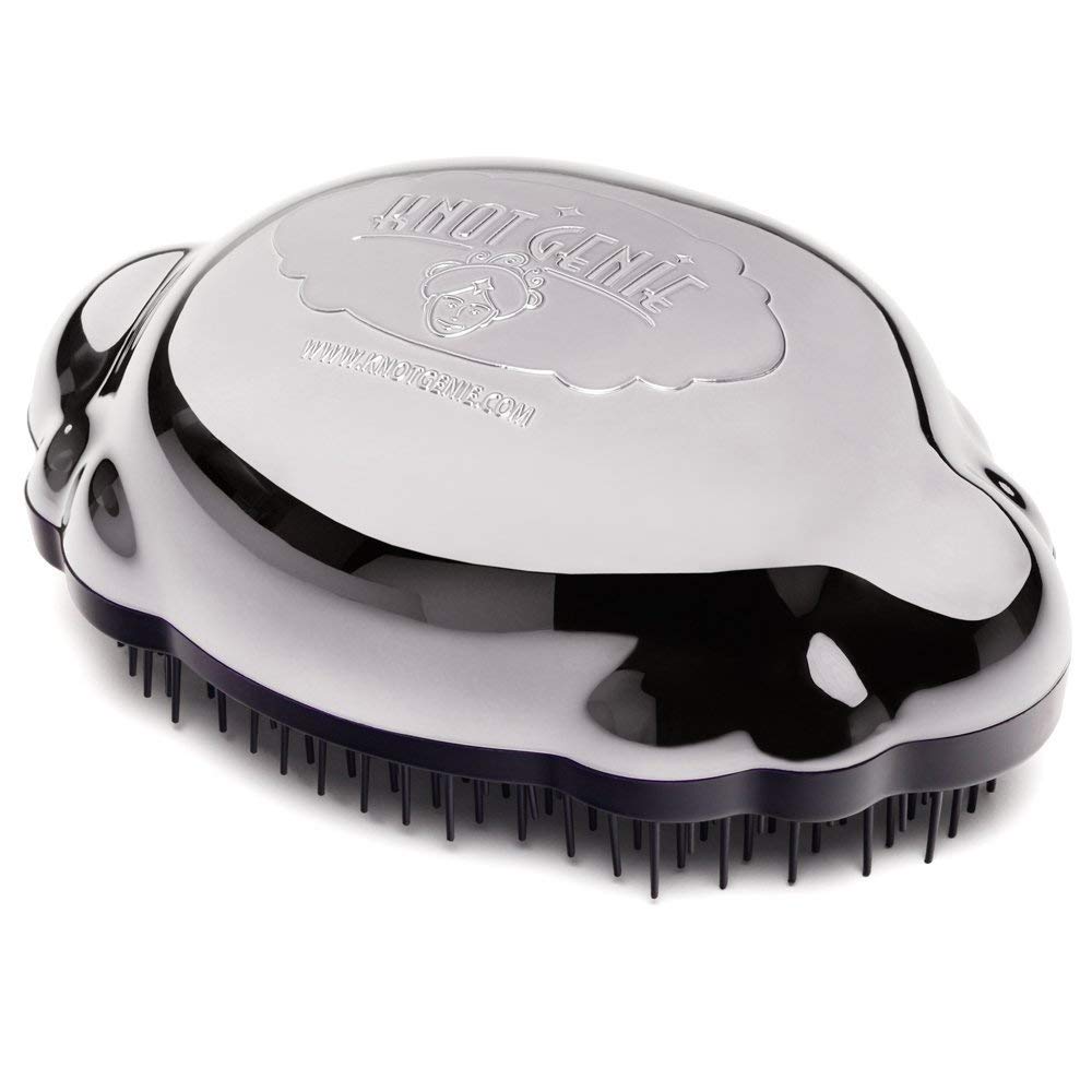 Knot Genie Teeny Detangling Hair Brush for Kids (Peaceful Pewter) | Perfect Detangling Brush for Curly Hair, Gently Separate Tangles, Leaves Hair Smooth and Shiny | The Pain-Free Knot Detangler