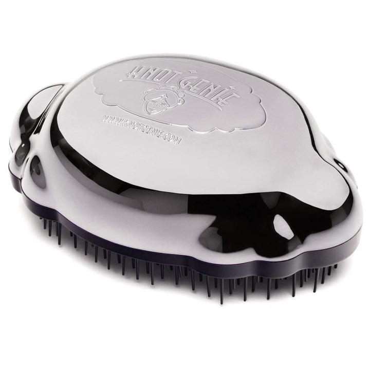 Knot Genie Teeny Detangling Hair Brush for Kids (Peaceful Pewter) | Perfect Detangling Brush for Curly Hair, Gently Separate Tangles, Leaves Hair Smooth and Shiny | The Pain-Free Knot Detangler