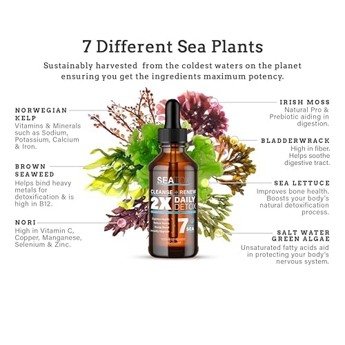 SeaTox Cleanse & Renew Liquid Superfood 2 in 1 Multivitamin & Mineral Supplement for Gut & Digestive Health, Bloat, Immune Support, Cellular Health – Vegan, GF 30 Day Supply Made in USA