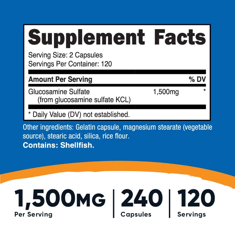 Nutricost Glucosamine Sulfate 1500mg, 240 Capsules - 750mg Per Capsule, Gluten Free, Non-GMO