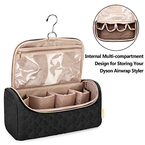 Yarwo Travel Case Compatible for Dyson Airwrap Complete Styler All Models and Attachments, Portable Storage Bag with Hanging Hook for Hair Curler Accessories, Black (Patented Design)