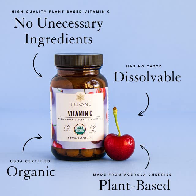 Truvani Vitamin C | USDA Organic | High Absorption, Antioxidant Supplement, Higher Bioavailability Immune System Support | Made with Real Food | 30 Servings