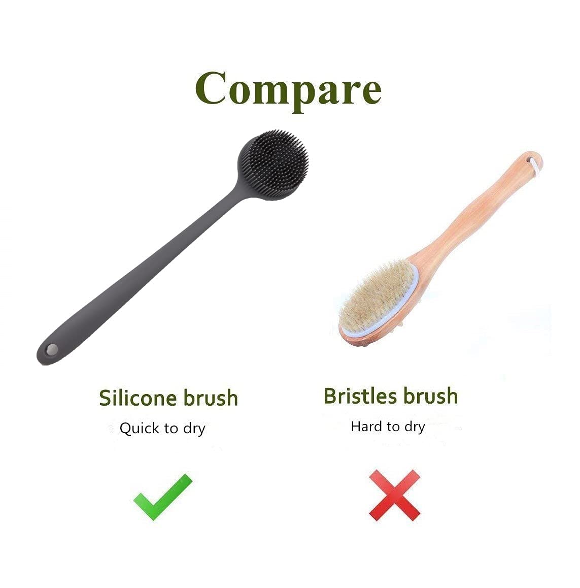 Cinlitek Silicone Body Scrubber - Long Handle Back Scrubber, Shower Exfoliator