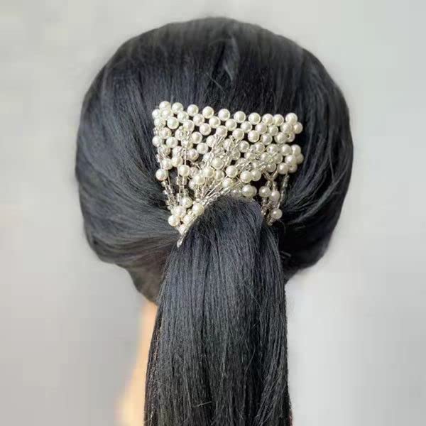 Lovef 3 Pcs Fashion Exquisite Beaded Ez Stretchable Combs Flower Pearl Double Hair Combs Magic Crystal Double Clips Insert Combs for Lady Women Girls