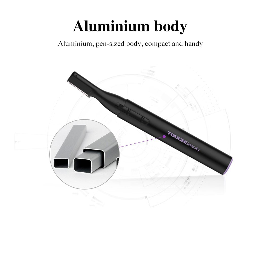 TOUCHBeauty Portable Eyebrow Trimmer for Women Metal Cover Battery Powered Mini Electric Hair Shaver Black