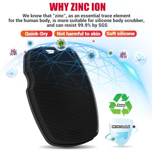 Canroom Silicone Body Scrubber - Zinc Infused - Highly Elastic Bristles - Exfoliating Body Scrubber for Cellulite Reduction,Blood Circulation,Massage for Flawless Skin - Black