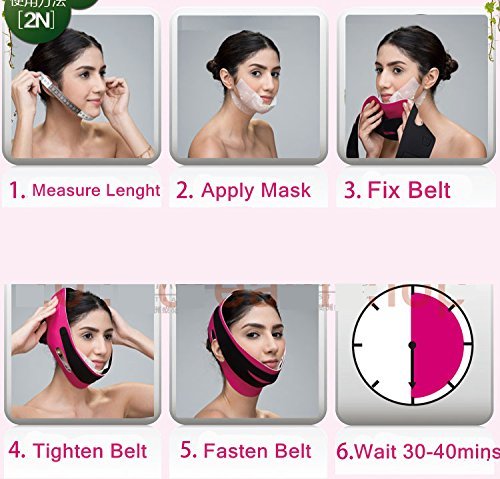 2N 7Pcs+Bandage: Face Firming Mask, Face Slimming Cheek Mask, Chin Lift Up Mask With Bandage Belt For Tightening Face Skin And Making V-Line Chin And Whitening + Moisturizing (7Pcs+B