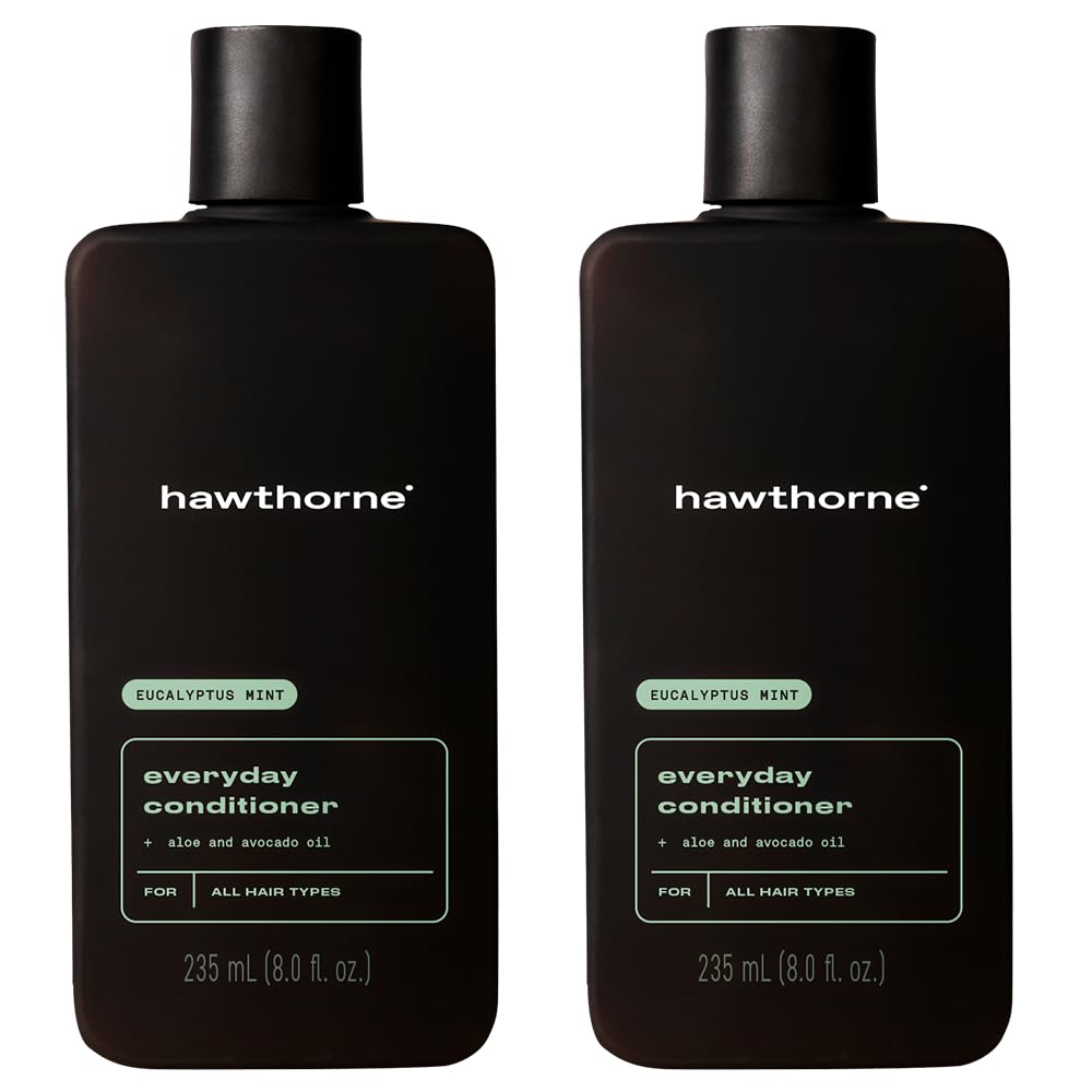 Hawthorne Men's Everyday Conditioner. For Stronger, Smoother, Healthier Hair with Plant-Derived Glycerin. Mint and Eucalyptus Scent. Natural, Sulfate Free, Paraben Free. 2-Pack.