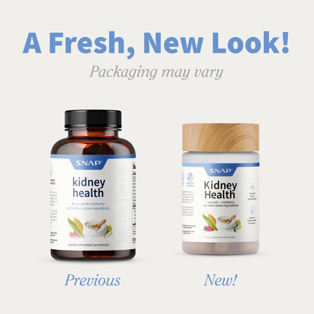 Snap Supplements Kidney Health Support Supplement with Vitamins, Uva Ursi, Cranberry Extract and Stinging Nettle Leaf Powder, Supports Kidney and Urinary Tract Health for Women and Men, 60 Capsules