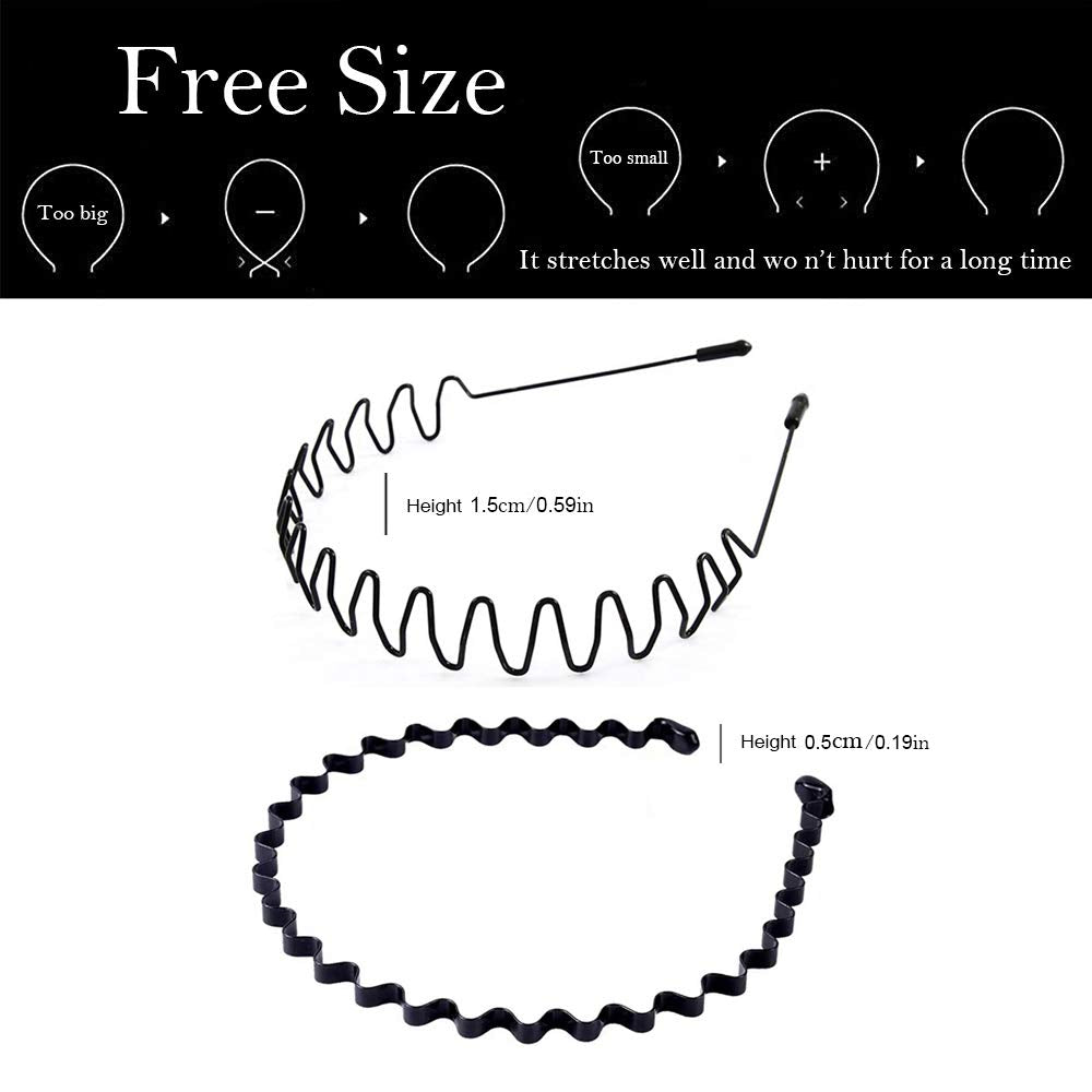 WoLover Band Fashion Metal Multi-Use Spring Wavy Hoop Hair Bands for Men and Women for Sports, Outdoor, Yoga (Black )