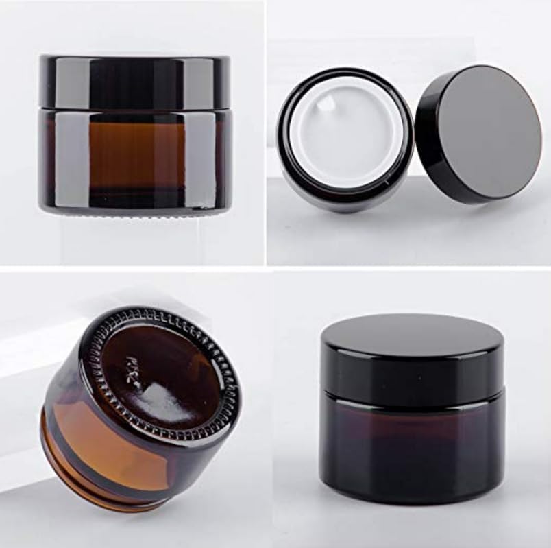 ASTRQLE 2Pcs 120Ml 4 Oz Large Capacity Empty Refillable Brown Glass Face Cream Mask Storage Packing Jar Pot Bottle with Black Cap for Cosmetic Make Up Sample Lip Balm Lotion Food Container